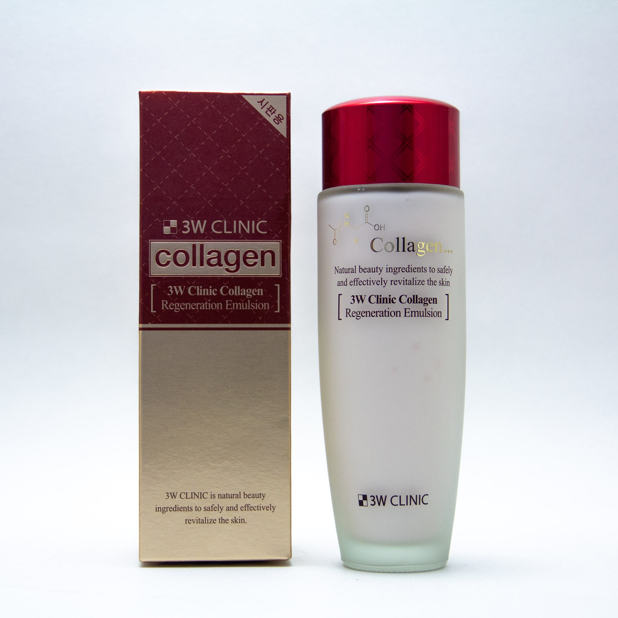 3W Clinic Collagen Regeneration Emulsion, 150 ml: This moisturizing milk with marine collagen and other natural ingredients locks in the moisture and balances your skin's oil and water levels. This light weight moisturizer actively combats surface dehydration while smoothing the skin's surface.