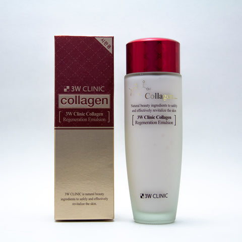 3W Clinic Collagen Regeneration Emulsion, 150 ml: This moisturizing milk with marine collagen and other natural ingredients locks in the moisture and balances your skin's oil and water levels. This light weight moisturizer actively combats surface dehydration while smoothing the skin's surface.